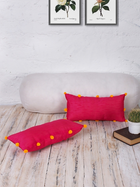 

RANGDESI Magenta Set of 2 Solid 7" x 14" Rectangle Cushion Covers