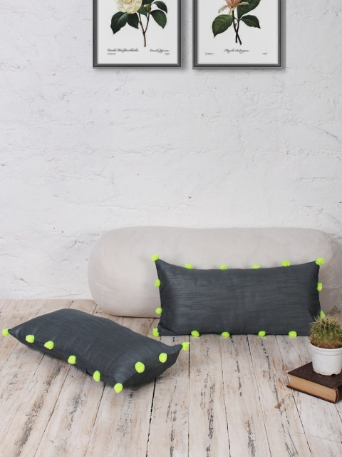 

RANGDESI Grey Set of 2 Solid 9" x 18" Rectangle Cushion Covers