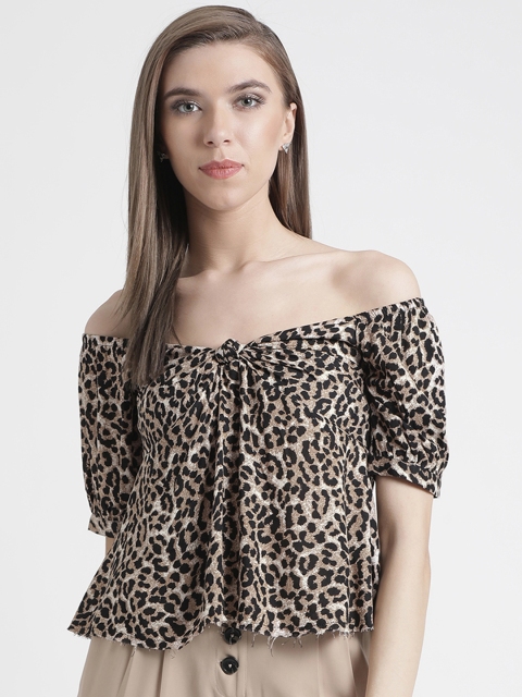 

Kazo Women Brown Printed Bardot Top