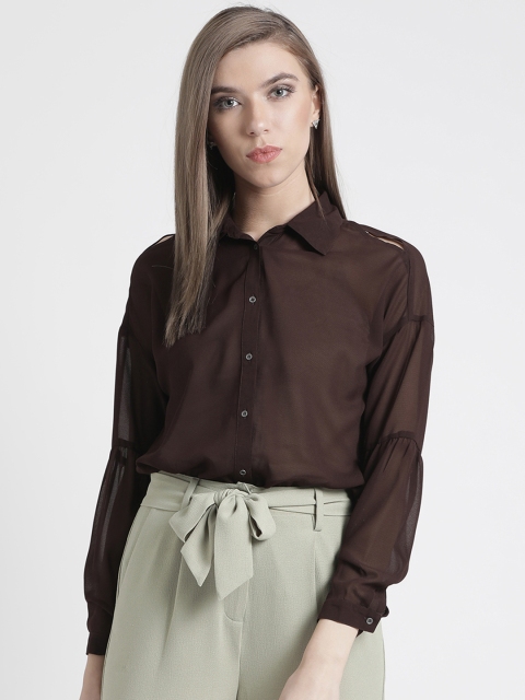 

Kazo Women Brown Regular Fit Self Design Casual Shirt