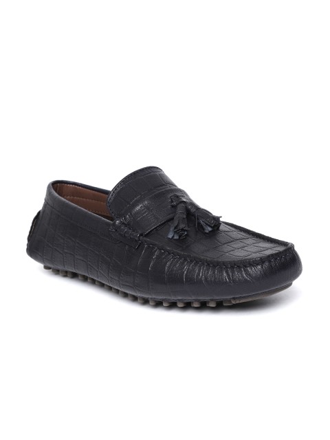 

Salt & Hydes Men Navy Blue Croc Textured Leather Driving Shoes