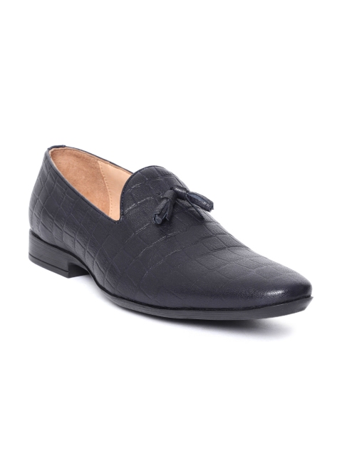 

Salt & Hydes Men Navy Blue Leather Croc Textured Slip-Ons
