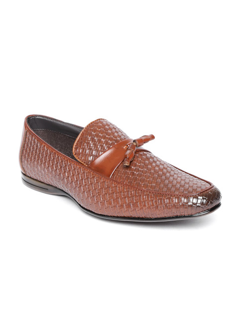 

San Frissco Men Brown Basketweave-Textured Formal Slip-Ons