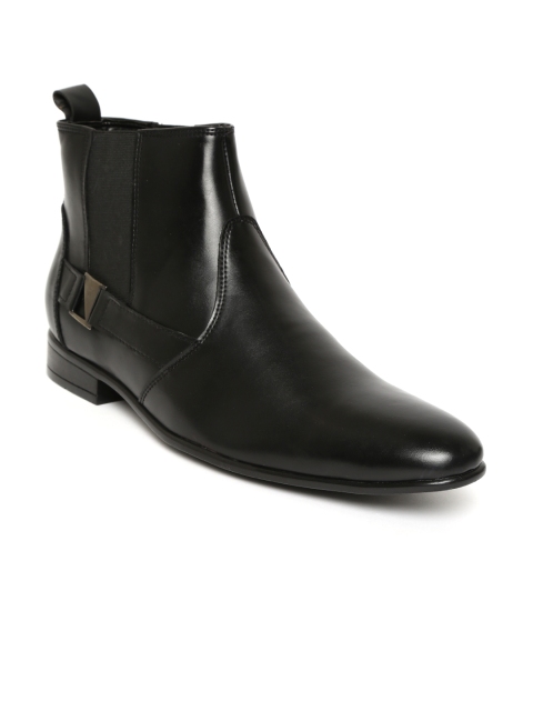 

San Frissco Men Black Solid Mid-Top Flat Boots