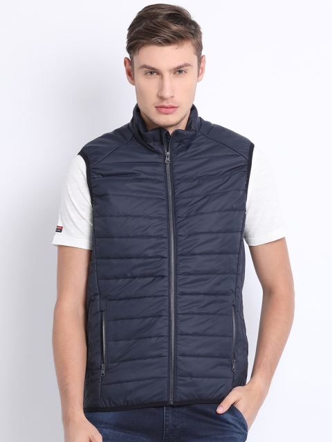 

t-base Men Navy Blue Solid Lightweight Puffer Jacket
