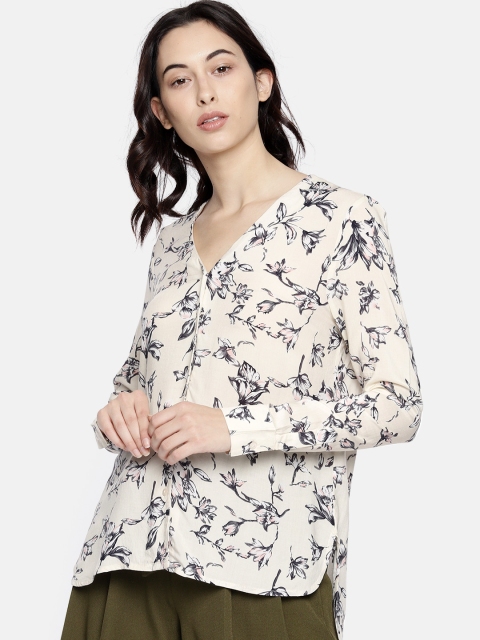 

Vero Moda Women Off-White Printed High-Low Top