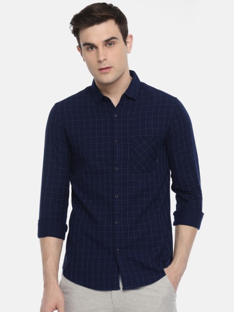 

SPYKAR Men Navy Blue Regular Fit Checked Casual Shirt