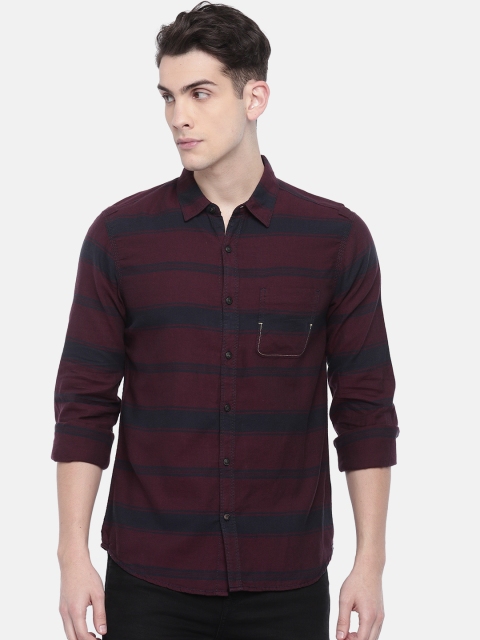 

SPYKAR Men Burgundy & Navy Slim Fit Striped Casual Shirt