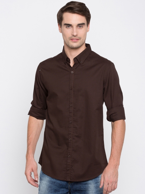 

SPYKAR Men Coffee Brown Slim Fit Solid Casual Shirt