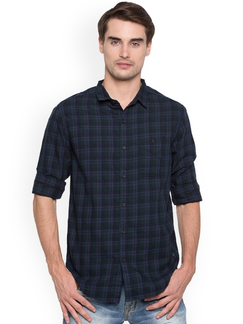 

SPYKAR Men Navy Blue Slim Fit Checked Casual Shirt