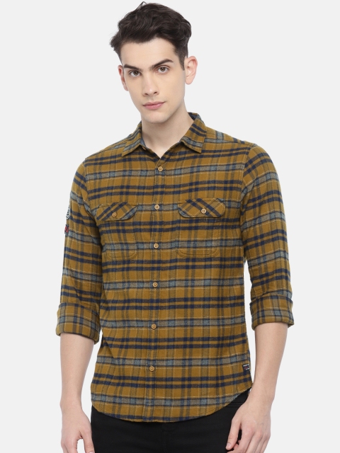 

SPYKAR Men Khaki & Navy Slim Fit Checked Casual Shirt