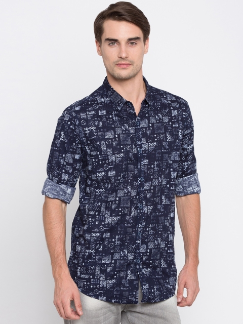

SPYKAR Men Navy Blue Slim Fit Printed Casual Shirt