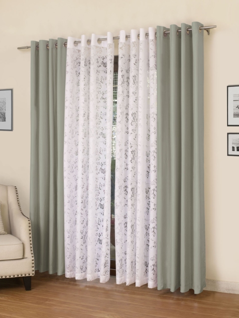 

ROSARA HOME Taupe & White Set of 4 Door Curtains