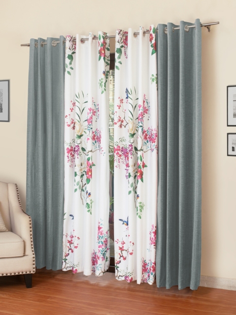 

ROSARA HOME Grey & White Set of 4 Door Curtains