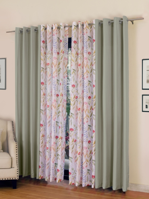 

ROSARA HOME Taupe & White Set of 4 Door Curtains