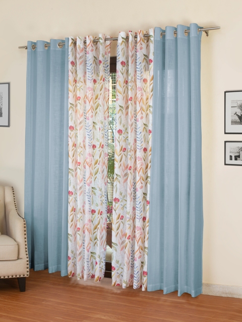 

ROSARA HOME Blue & White Set of 4 Door Curtains