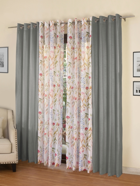 

ROSARA HOME Grey & Off-White Set of 4 Door Curtains