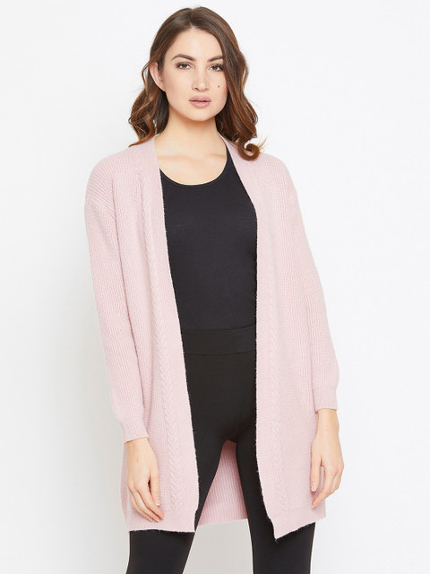 

Camey Women Peach-Coloured Self Design Front-Open Woollen Sweater
