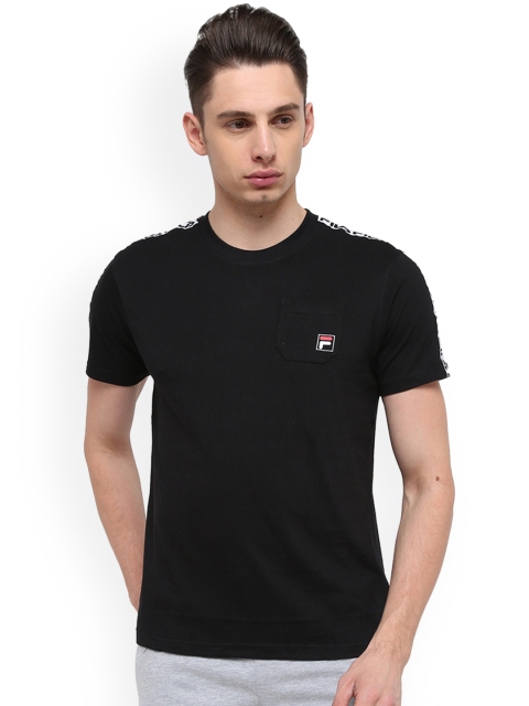 

FILA Men Black BLAZE Solid Round Neck T-shirt