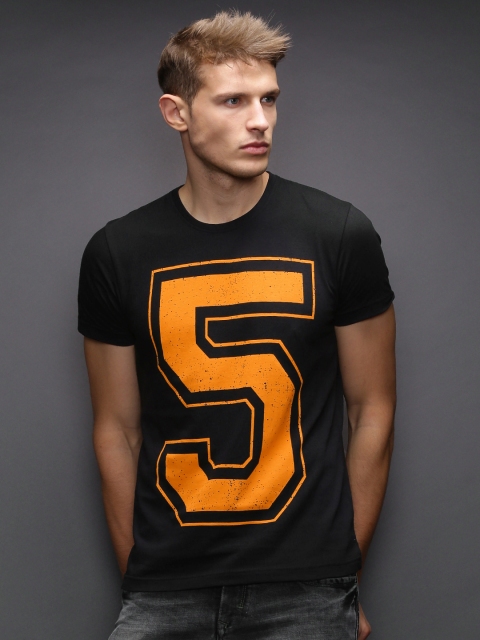 

Moda Rapido Black Printed Pure Cotton T-shirt