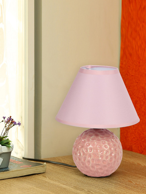 

Aapno Rajasthan Pink Textured Ceramic Table Lamp With Shade