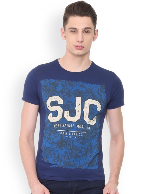 

Solly Jeans Co. Men Blue Printed Round Neck T-shirt