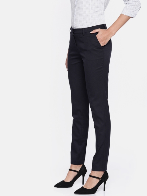 

Wills Lifestyle Women Black Classic Slim Fit Self Design Formal Trousers