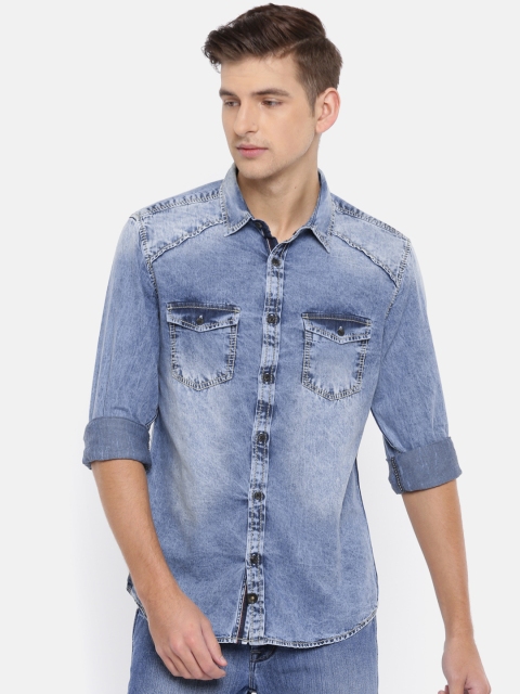 

SPYKAR Men Blue Regular Fit Faded Casual Shirt