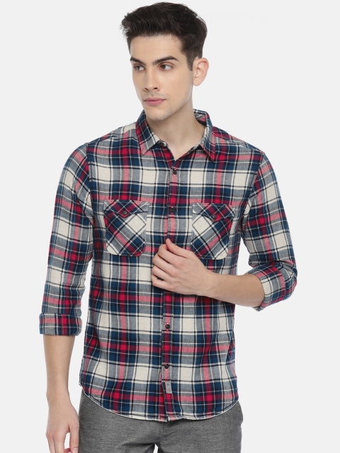 

SPYKAR Men Red & Navy Slim Fit Checked Casual Shirt