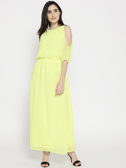 

Vero Moda Women Yellow Solid Cold-Shoulder Maxi Dress