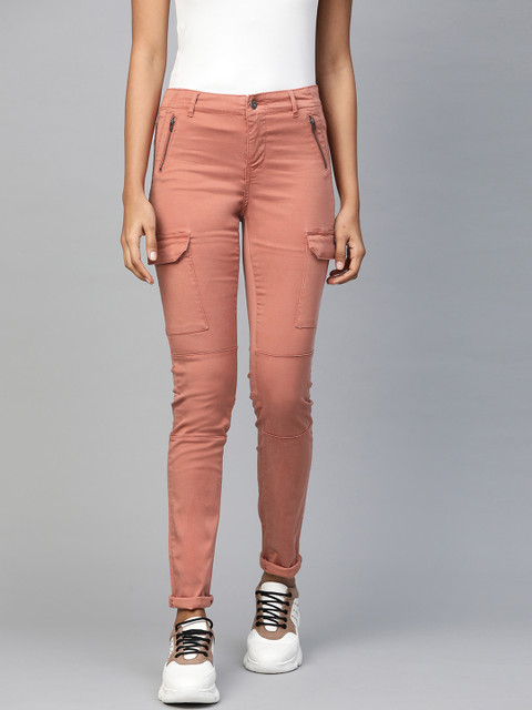 

Vero Moda Women Peach-Coloured Slim Fit Solid Regular Trousers