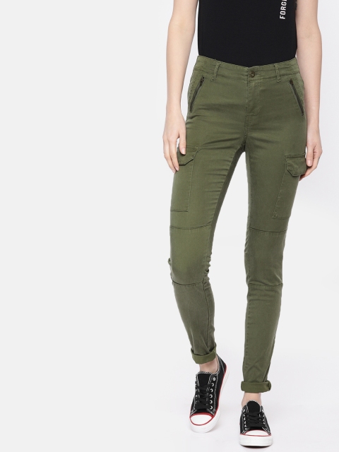 

Vero Moda Women Olive Green Slim Fit Solid Cargos