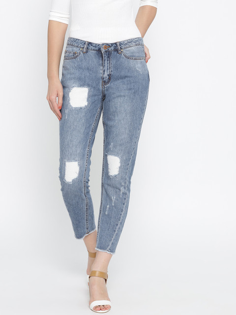 

Vero Moda Women Blue Regular Fit Mid-Rise Mildly Distressed Cropped Jeans