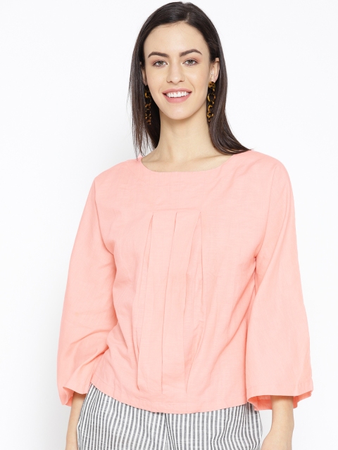 

Vero Moda Women Peach-Coloured Linen Solid Boxy Top
