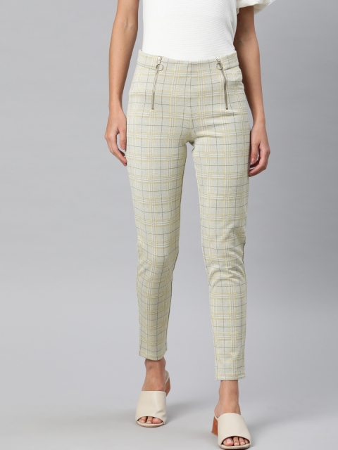 

Vero Moda Women Cream-colored & Yellow Checked Regular Fit Treggings