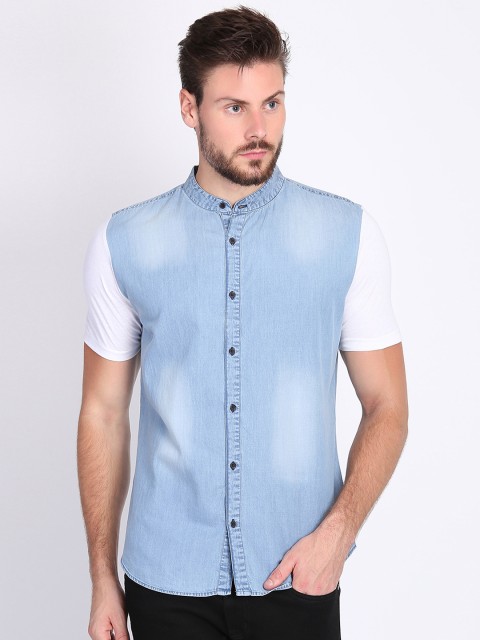 

LA LOFT Men Blue Regular Fit Solid Sleeveless Casual Shirt