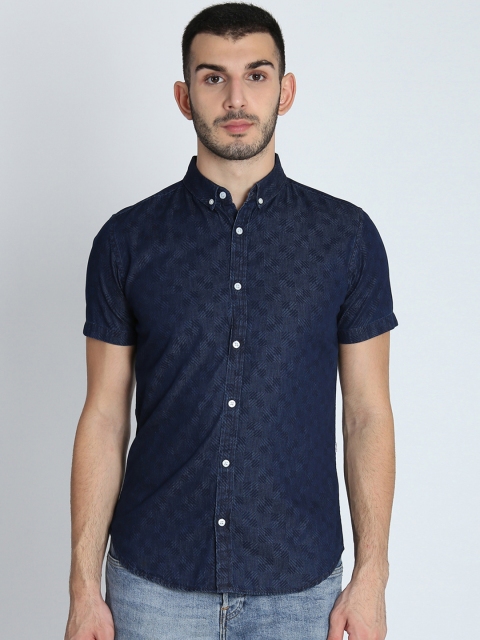 

LA LOFT Men Navy Blue Regular Fit Self Design Casual Shirt