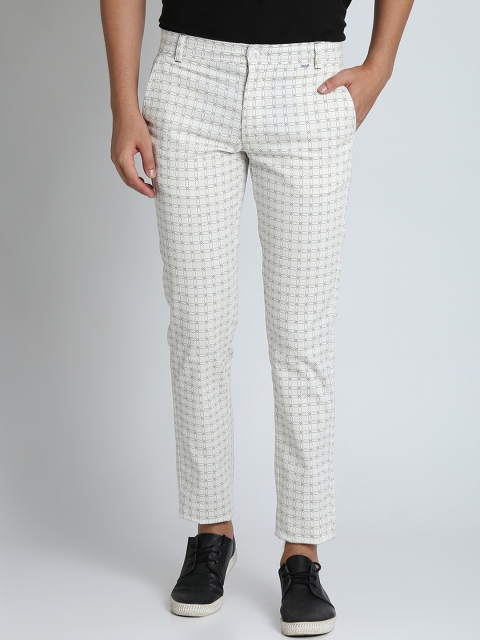 

LA LOFT Men Cream-Coloured Regular Fit Printed Regular Trousers