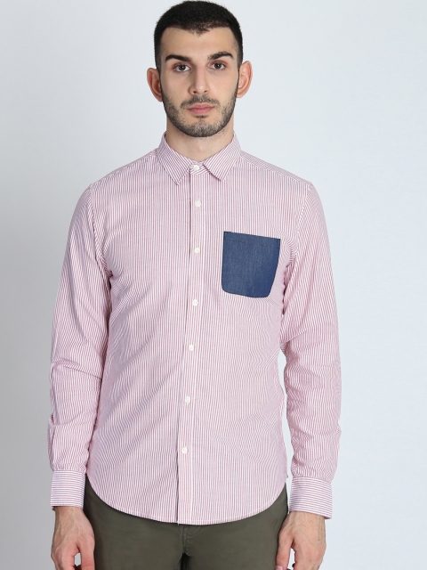 

LA LOFT Men White Regular Fit Striped Casual Shirt