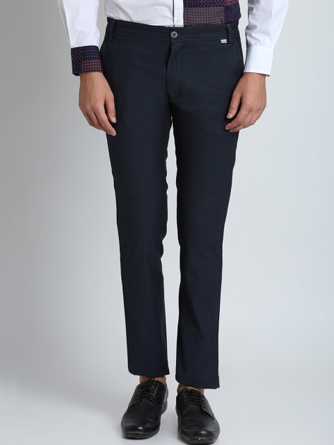 

LA LOFT Men Navy Blue Regular Fit Solid Regular Trousers