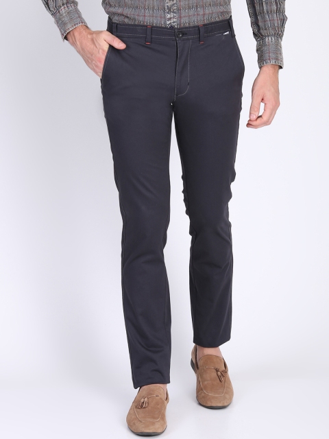 

LA LOFT Men Charcoal Regular Fit Solid Regular Trousers