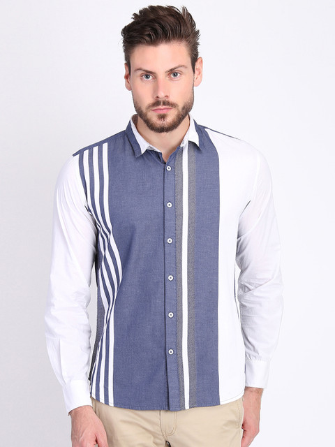 

LA LOFT Men White Regular Fit Striped Casual Shirt