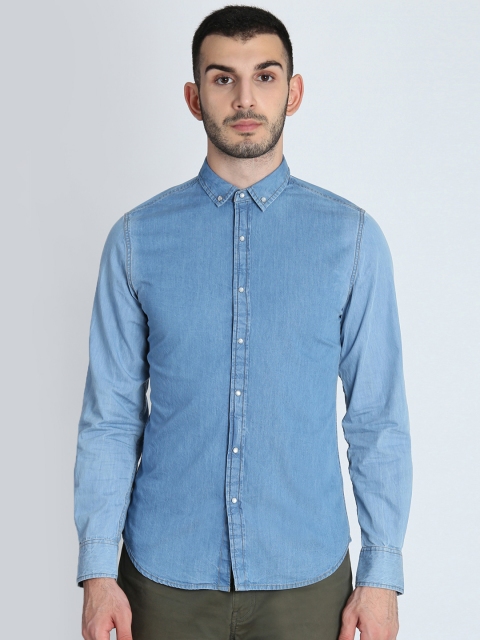 

LA LOFT Men Blue Regular Fit Solid Chambray Casual Shirt