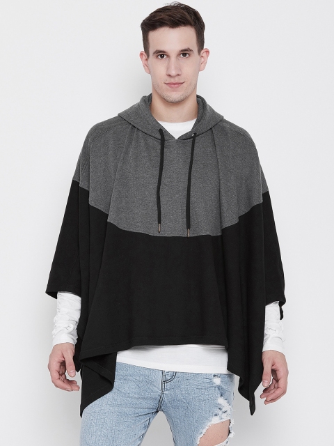 

FUGAZEE Men Black & Grey Colourblocked Poncho