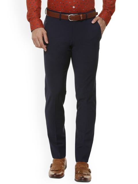 

SIMON CARTER LONDON Men Navy Blue Slim Fit Solid Formal Trousers