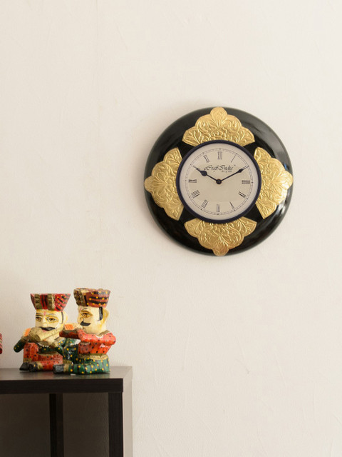 

eCraftIndia Off-White Handcrafted Round Solid Analogue Wall Clock