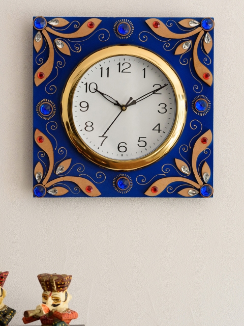 

eCraftIndia White & Blue Handcrafted Geometric Embellished Analogue Wall Clock