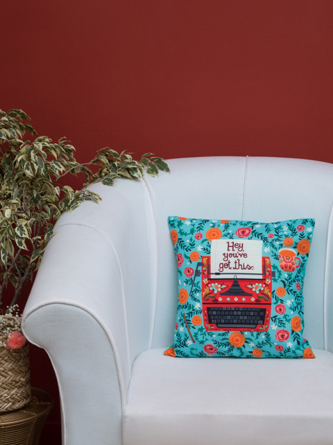 

Chumbak Turquoise Blue Floral Single Square Cushion Cover