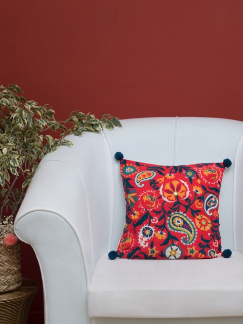 

Chumbak Red Set of Single Ethnic Motifs Square Cushion Covers