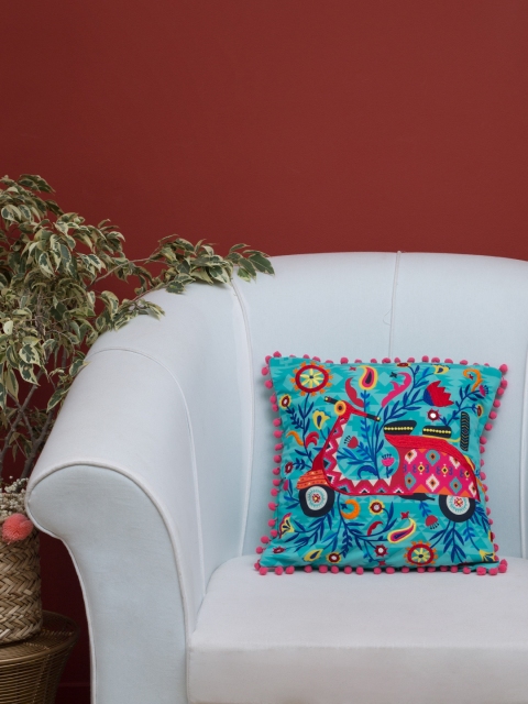 

Chumbak Turquoise Blue Set of Single Abstract Square Cushion Covers